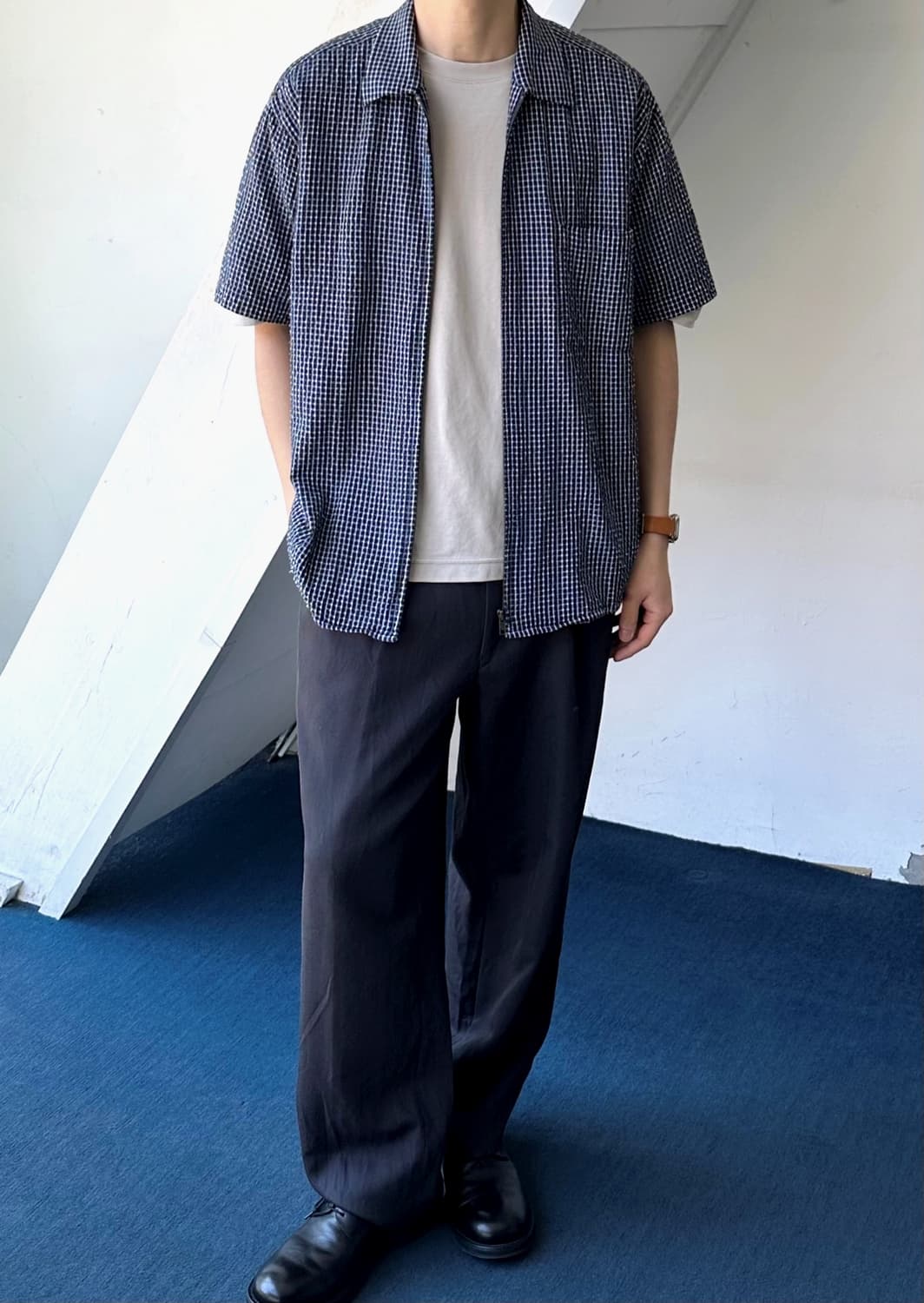 Natural sucker fabric zip shirt 상품이미지5
