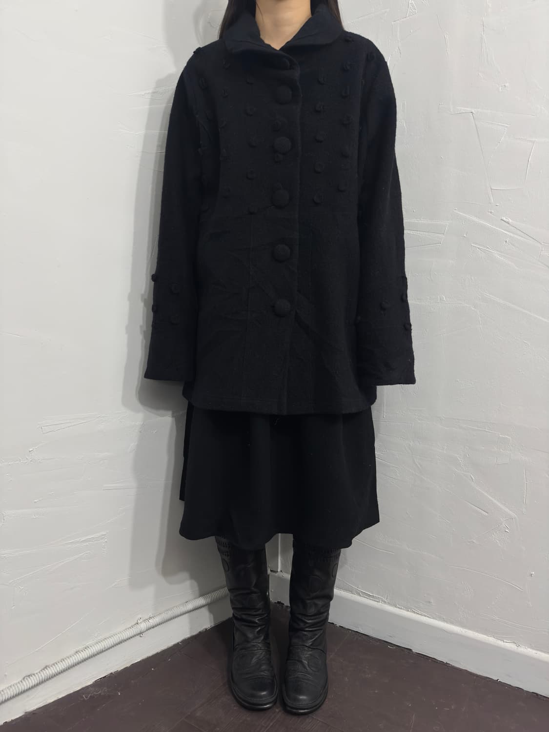 acheter dot design button wool coat 상품이미지2