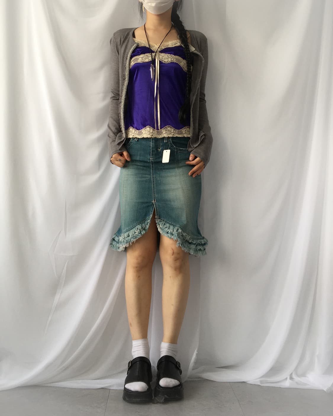 Lace trimming satin sleeveless 상품이미지1