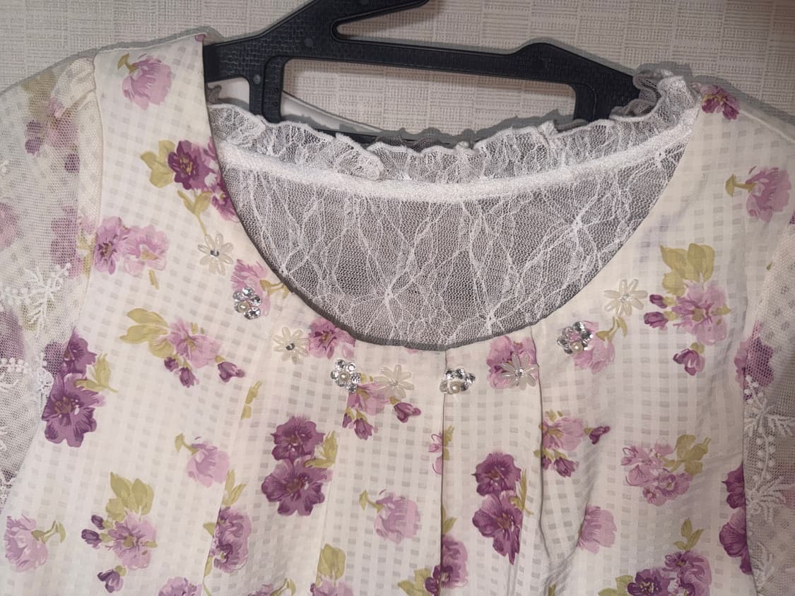 플라워 레이스 반팔 블라우스 빈티지 하구미 모리걸 러블리 상품이미지4
