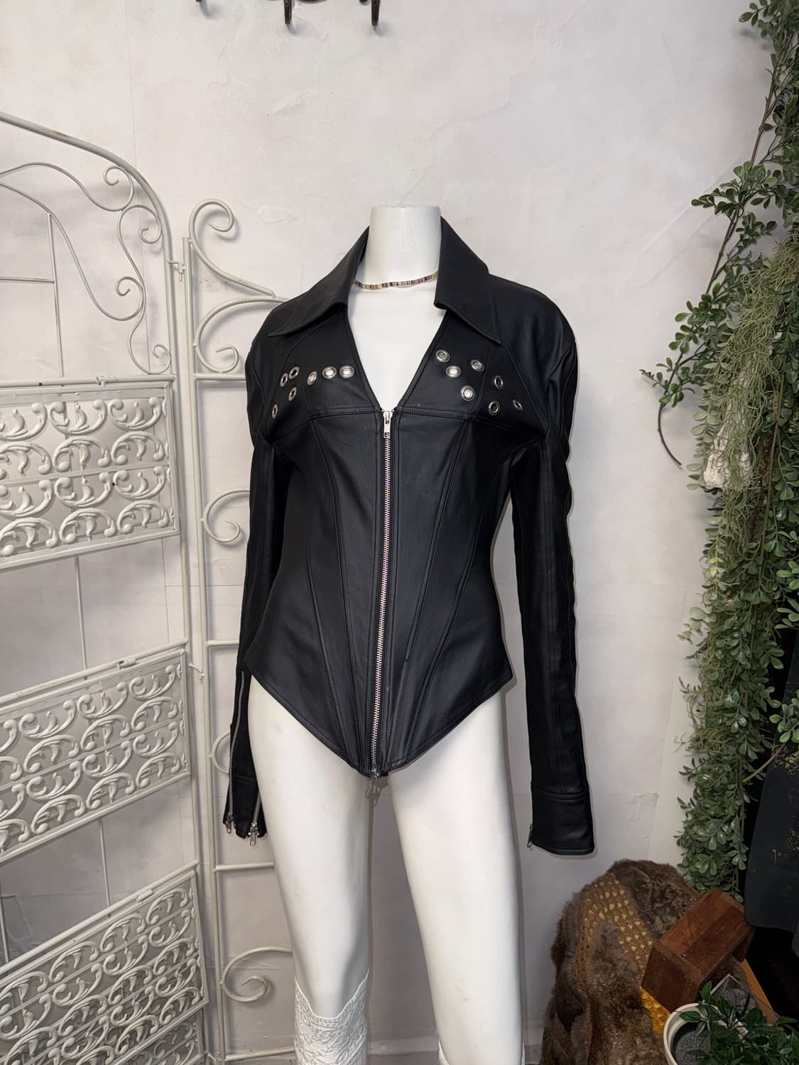 Black cutout punching corset jacket  상품이미지5