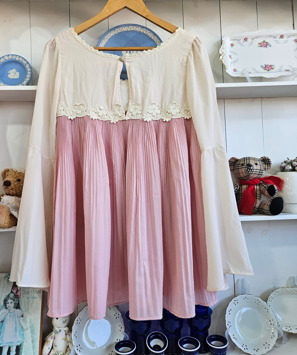 레이스 플리츠 배색 미니원피스 상품이미지6