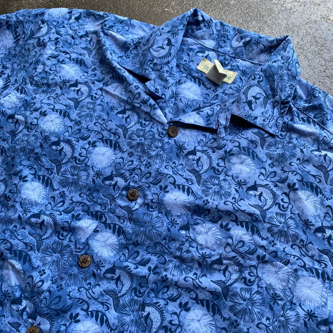 빈티지 블루 플라워 패턴 반팔 셔츠 상품이미지3
