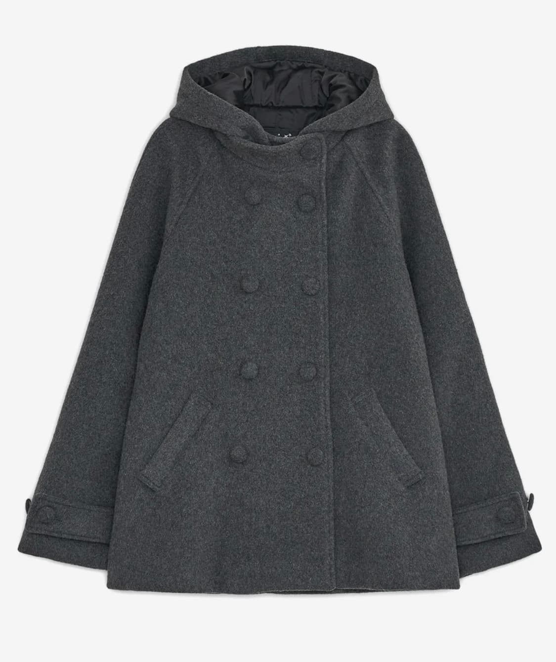 허그유어스킨 후드 하프 코트 챠콜 상품이미지1