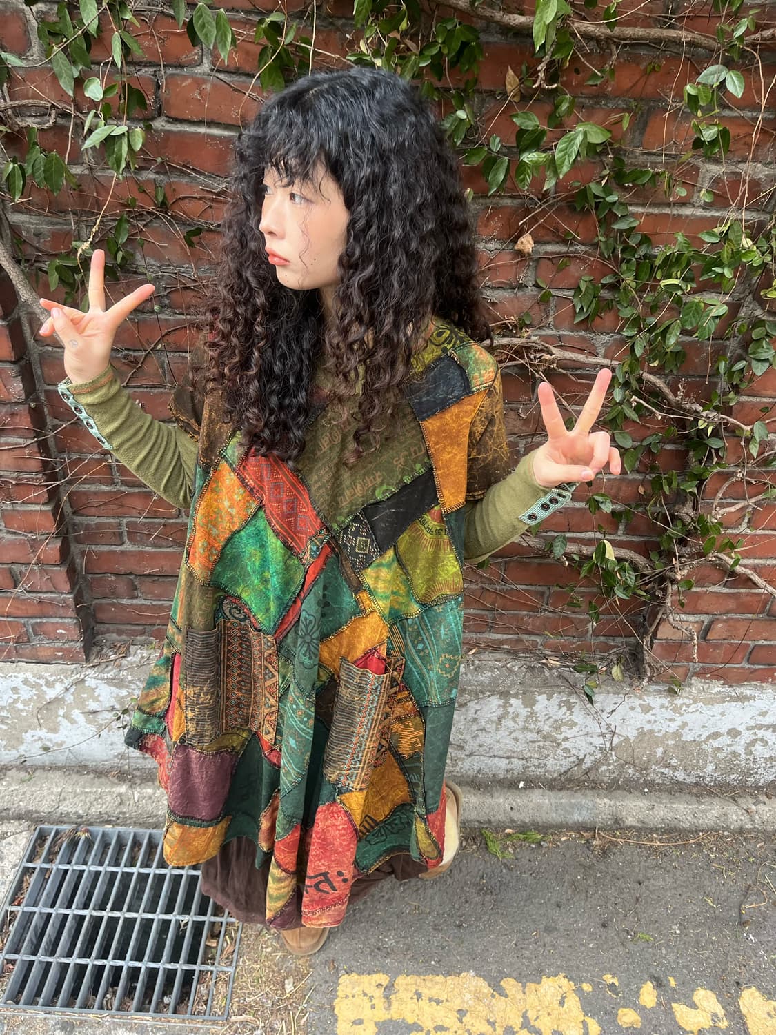 히피 에스닉 패치워크 미디 원피스 상품이미지2