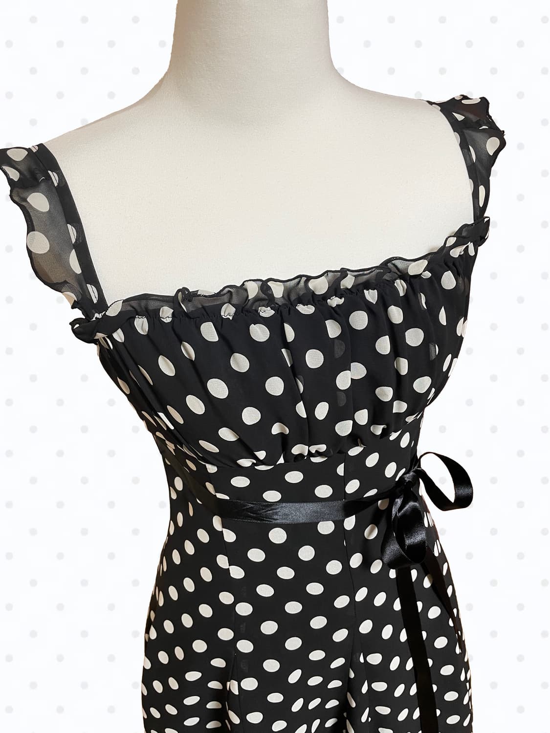 🖤빈티지 ingni잉그니 블랙 도트 쉬폰 레이스 리본 나시 원피스 상품이미지4