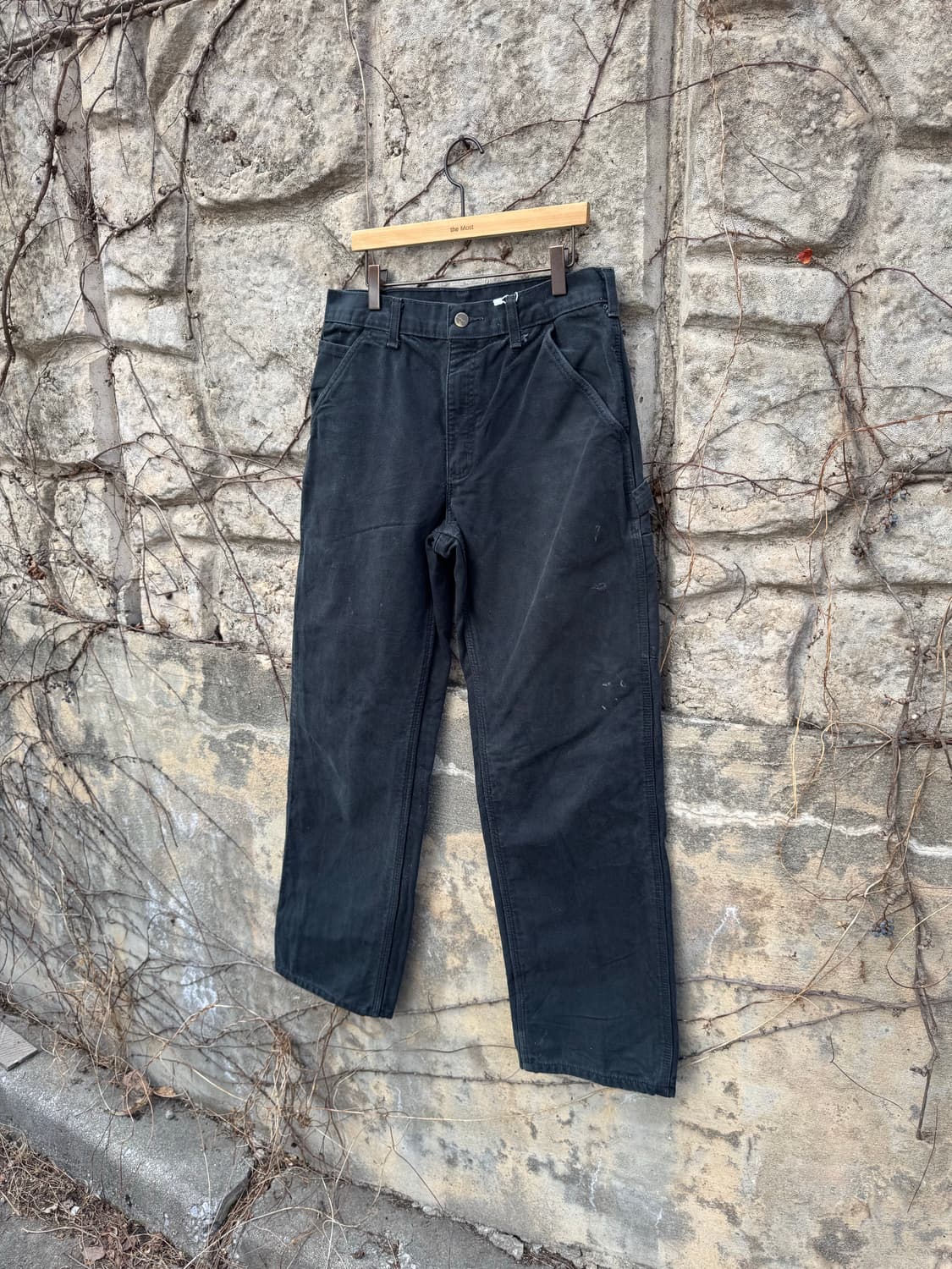 칼하트 빈티지 b111 블랙 플란넬 안감 싱글니 카펜터 워크 팬츠 상품이미지3