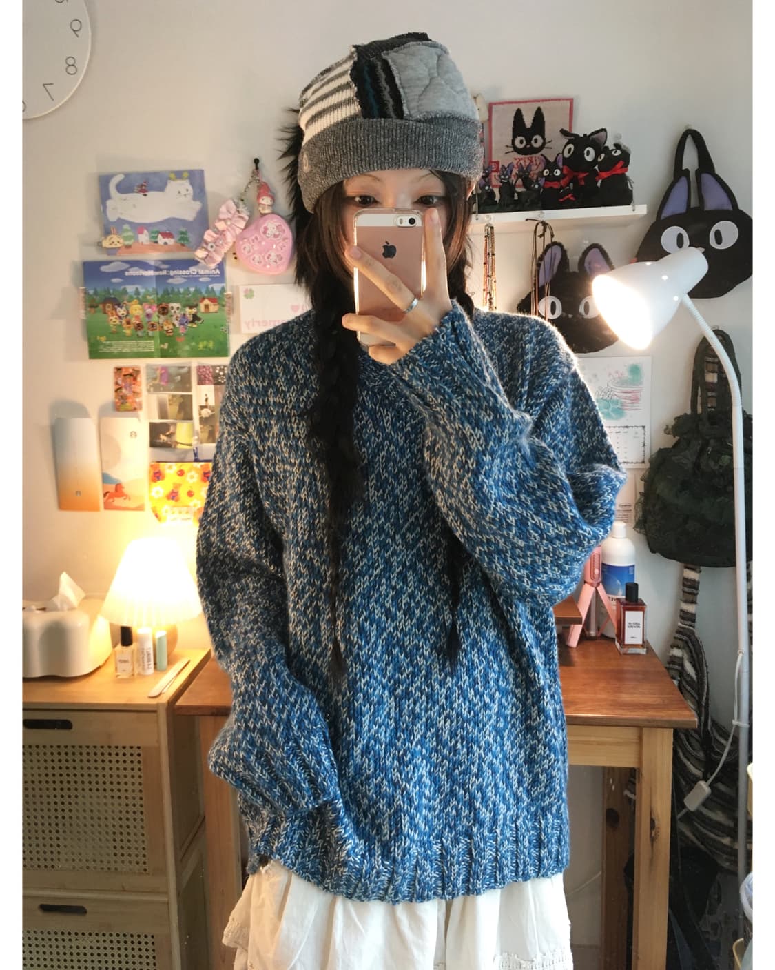 VINTAGE MELANGE TEXTURE OVER KNIT BLUE 상품이미지1
