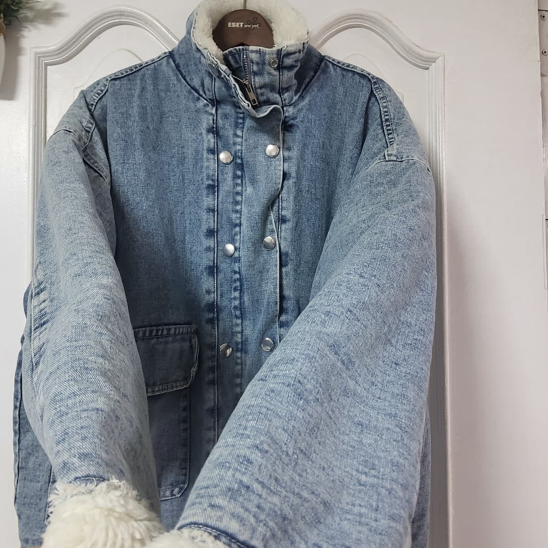 남자 여자 오버핏 하이넥 양털 데님 청 자켓 연청 워싱 105 110 상품이미지5