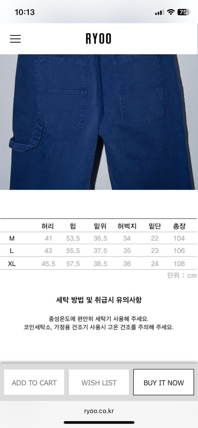 Ryoo 페인터 팬츠 블루 M 상품이미지2