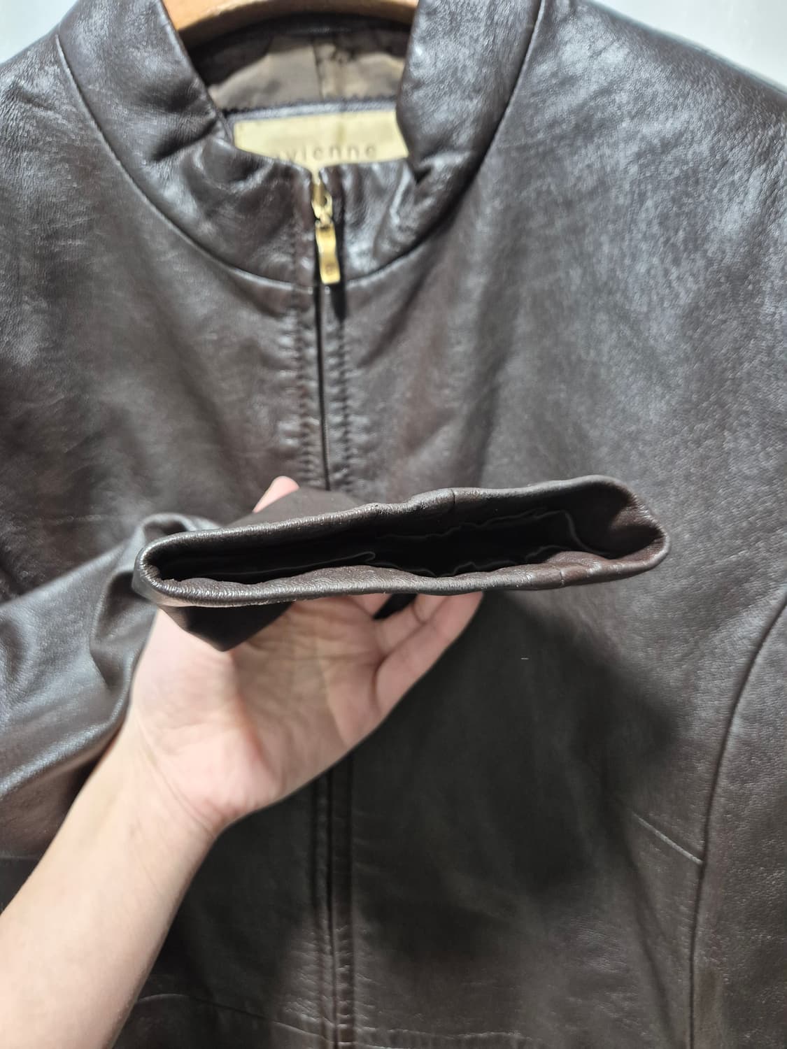 JPN 빈티지 초코브라운 양가죽 지퍼 자켓 상품이미지6