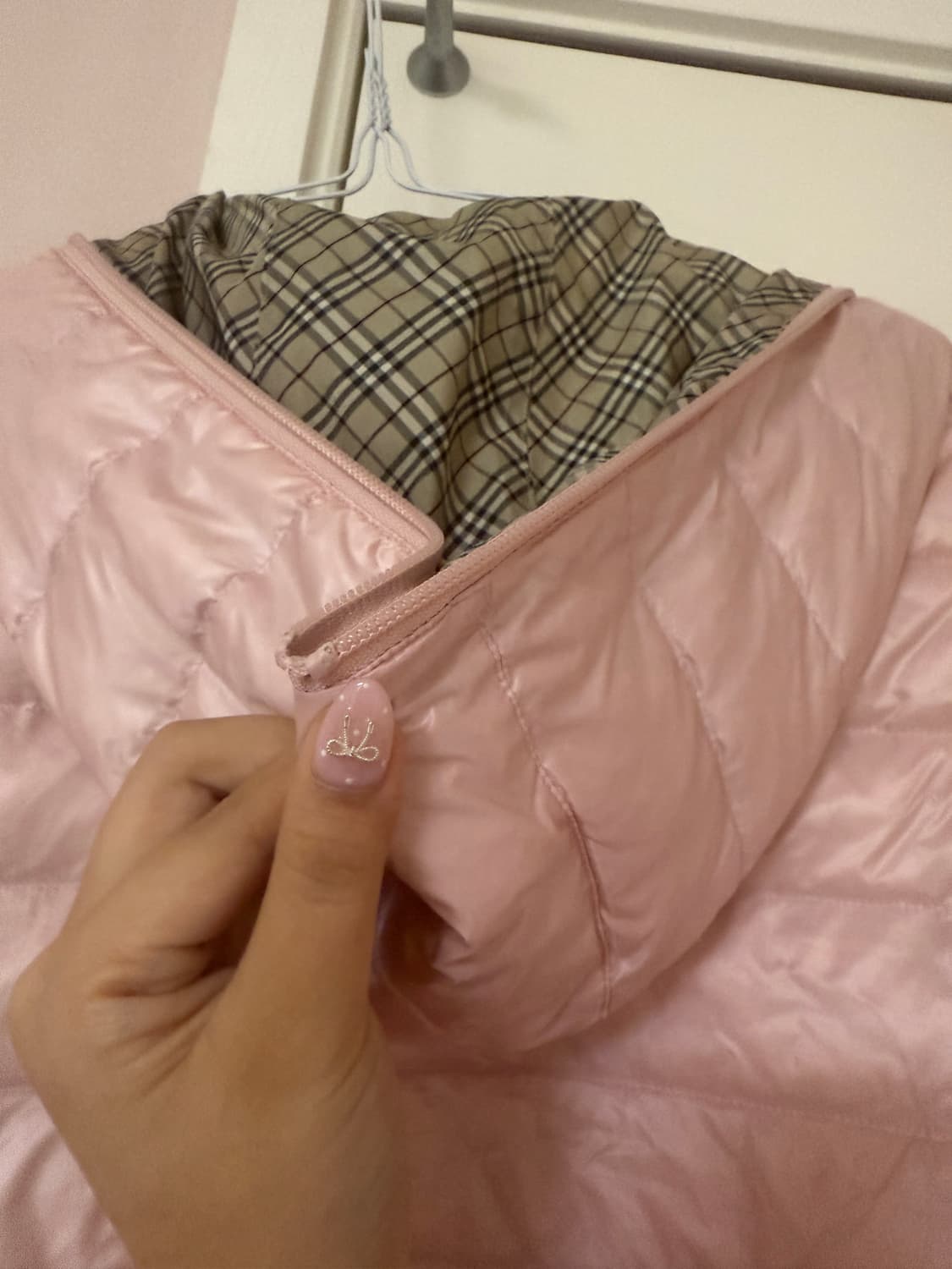 stc 진리 오월 빈티지 버버리 블루라벨 핑크 경량패딩 상품이미지5