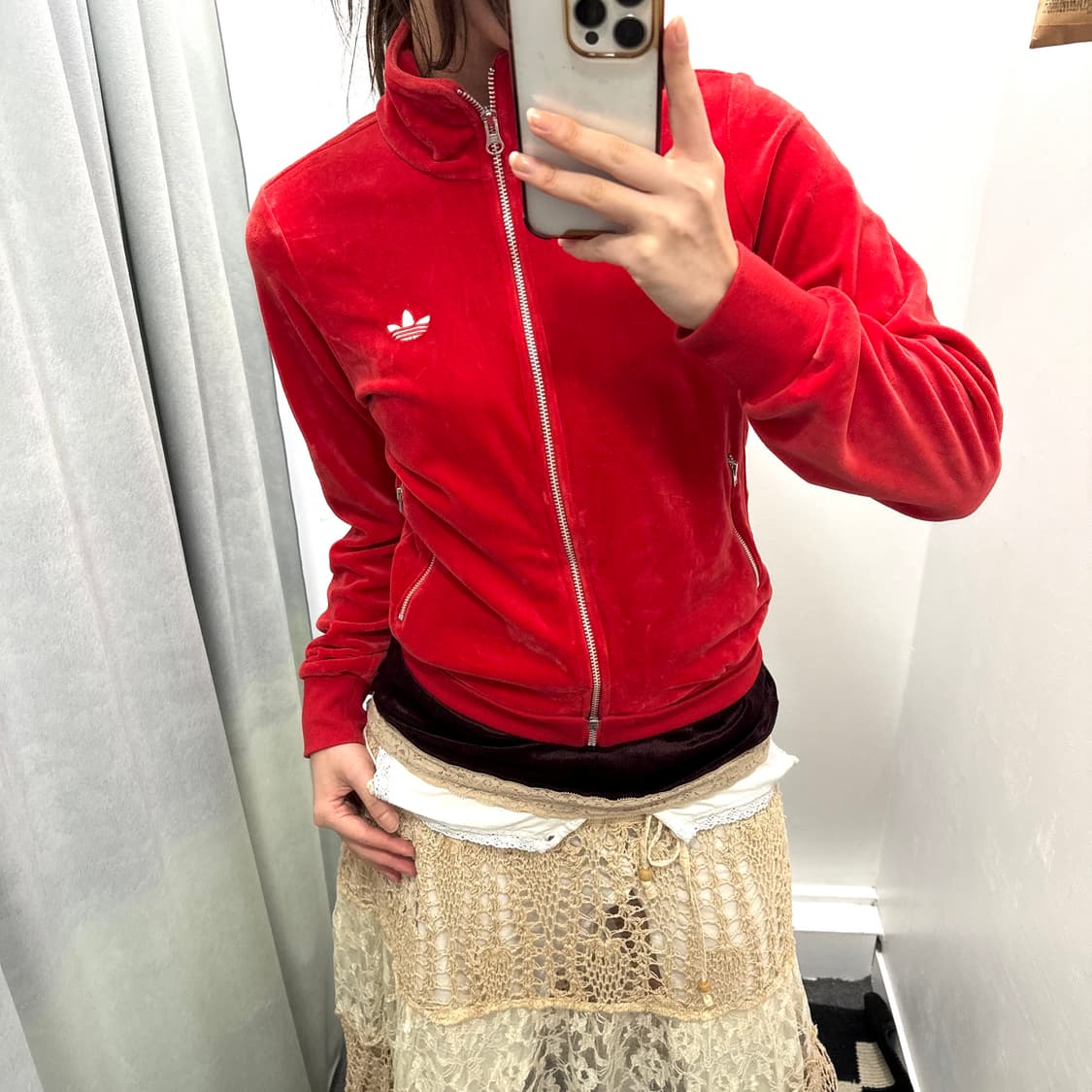 아디다스 레드 벨벳 후드집업 상품이미지2