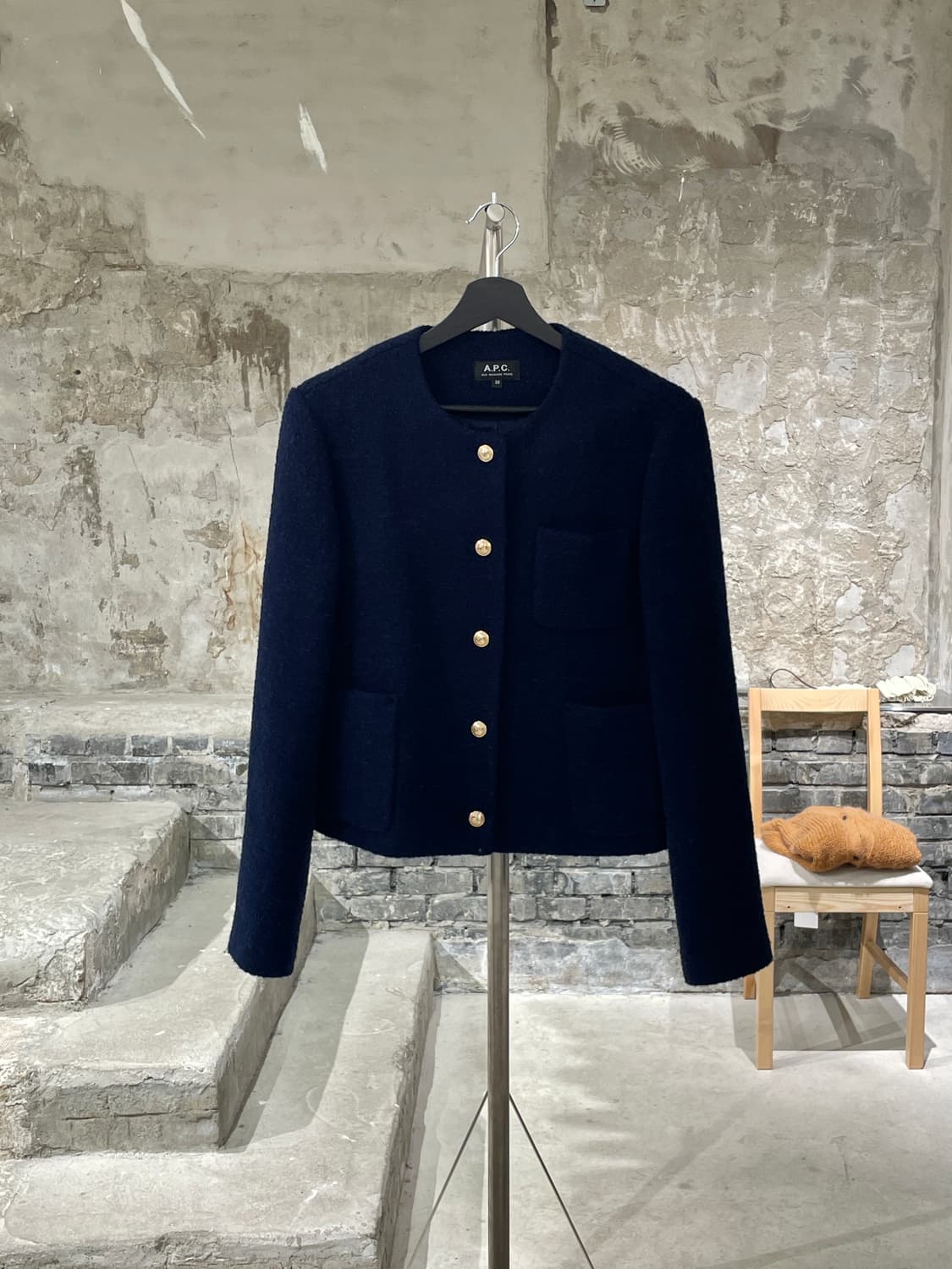 아페쎄 다크 네이비 금장 버튼 트위드 자켓 상품이미지1