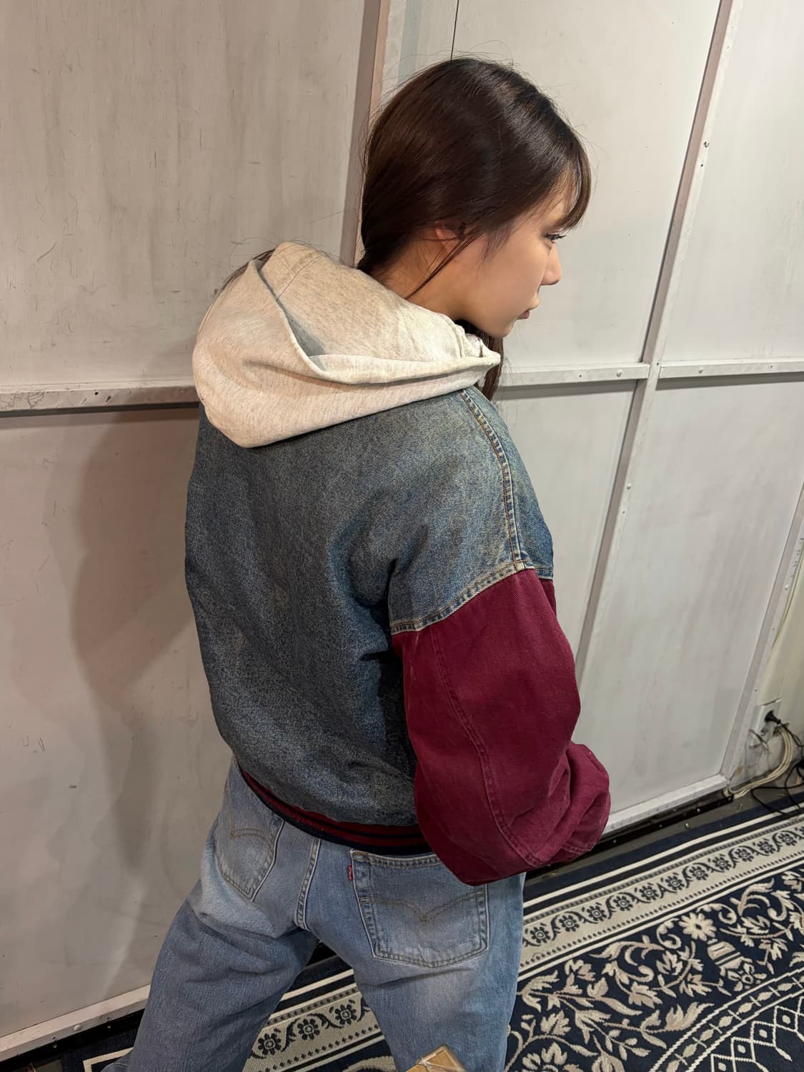 90s 777denim burgundy varsity jk 상품이미지4