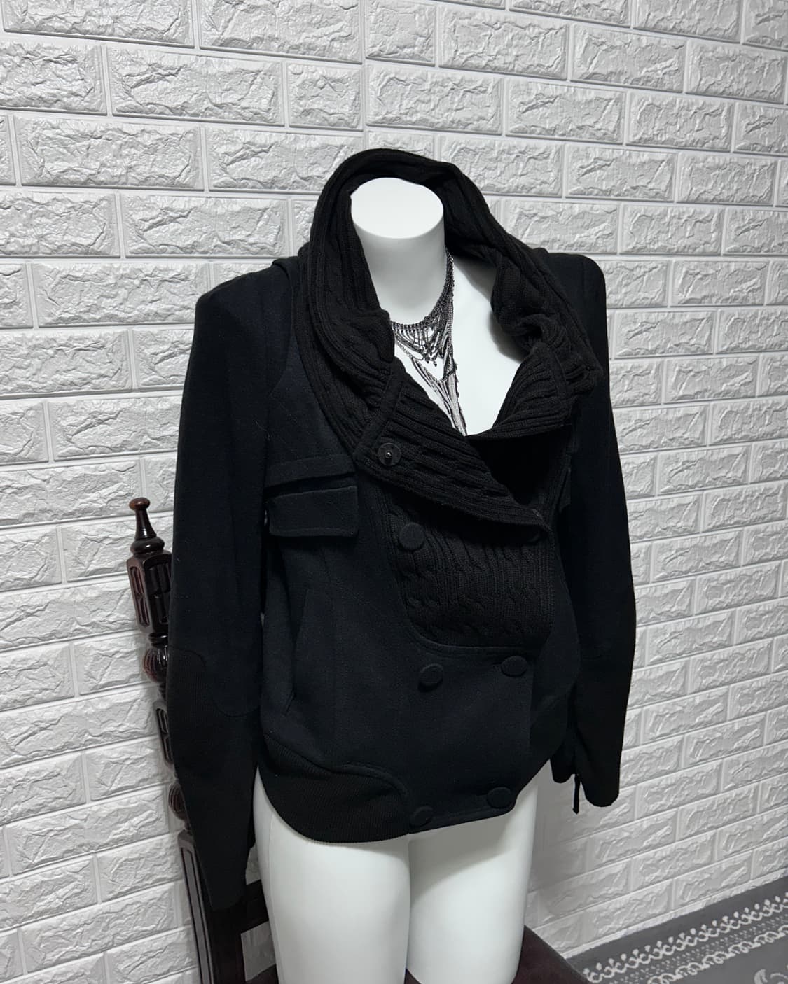 시스템 드레이프 니트 카라 울 자켓 상품이미지1