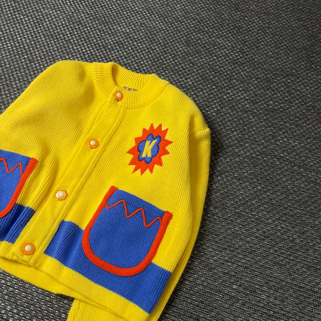 KALUSCA 키즈 옐로우 빈티지 패턴 포인트 니트 가디건 상품이미지4