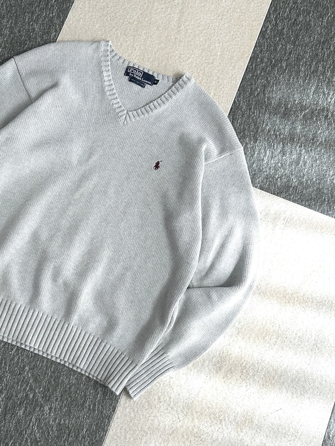 폴로 랄프로렌 라이트그레이 V넥 코튼 니트  상품이미지3