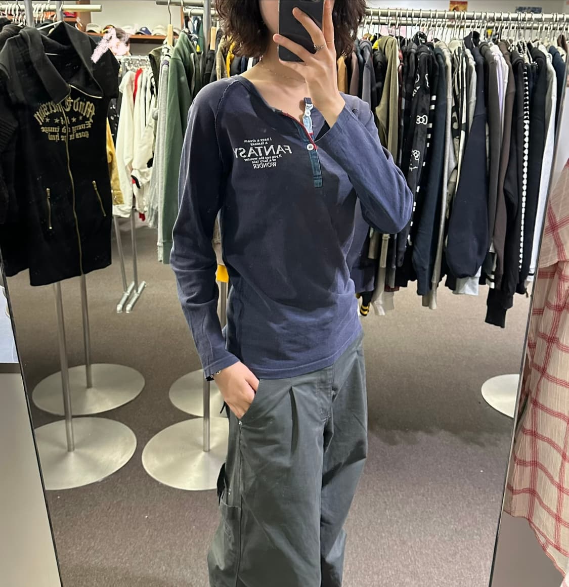 L)Japanese vintage 후면 프린팅 네이비 헨리넥 롱슬리브 상품이미지1