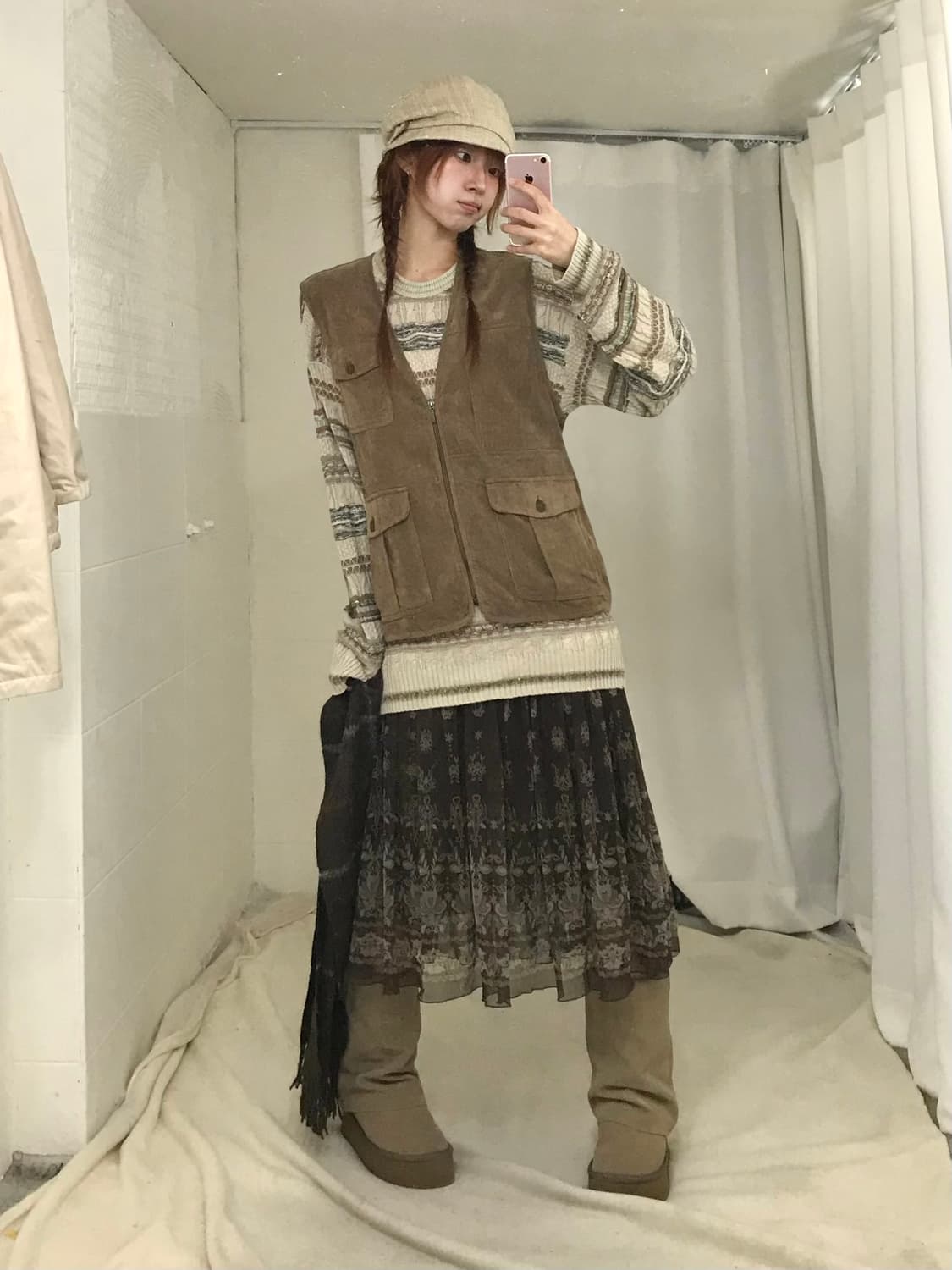 빈티지 브라운 러블리 히피 아메카지 코디 세트 상품이미지3