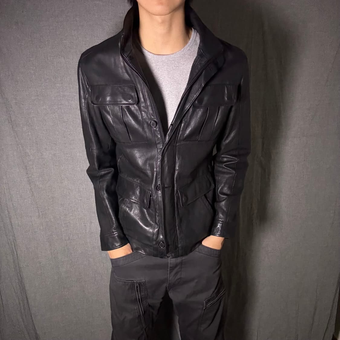 블랙 양가죽 야상 자켓 상품이미지1