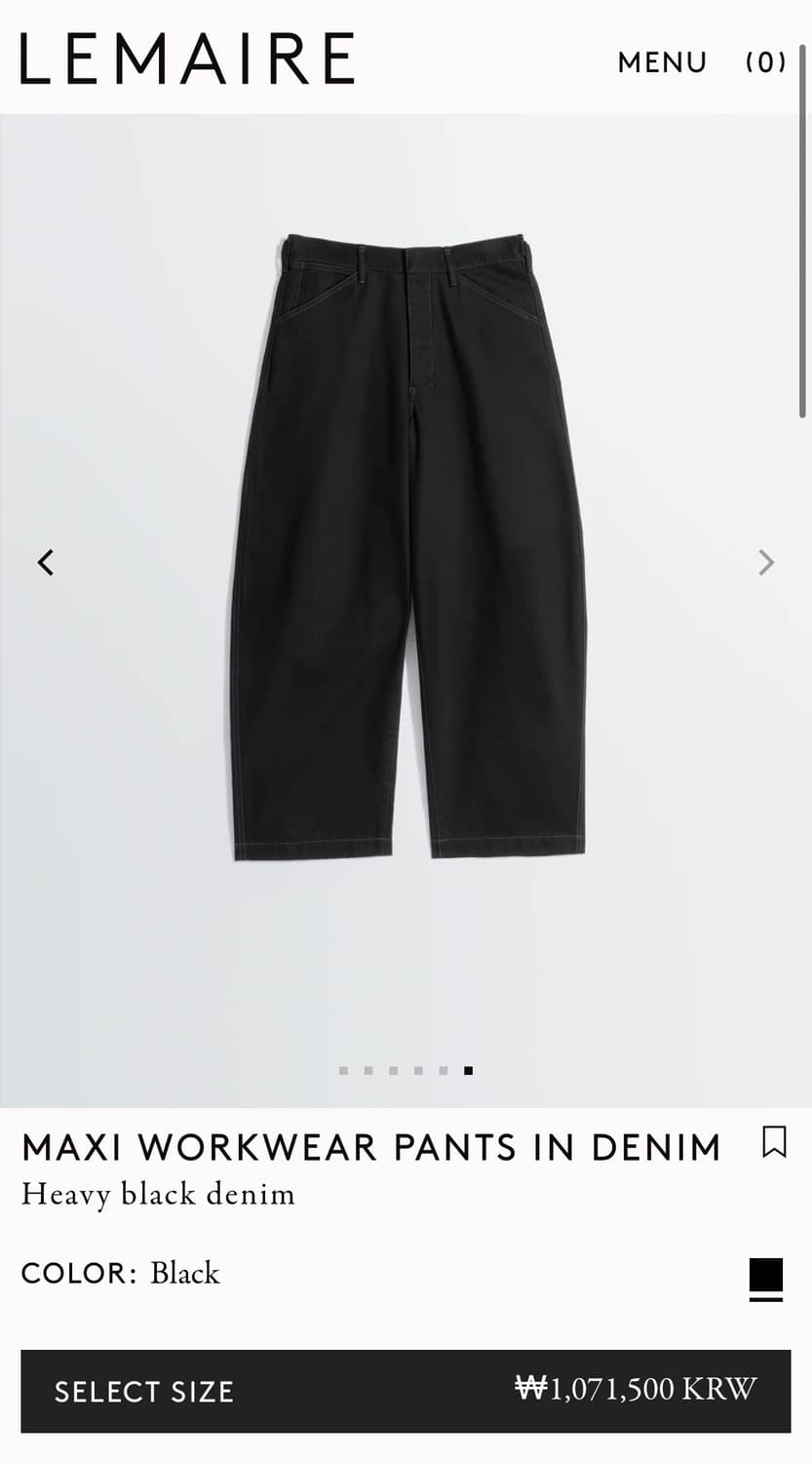 [44,46,48,50]르메르 26ss 맥시 워크웨어 데님 팬츠/블랙 상품이미지6