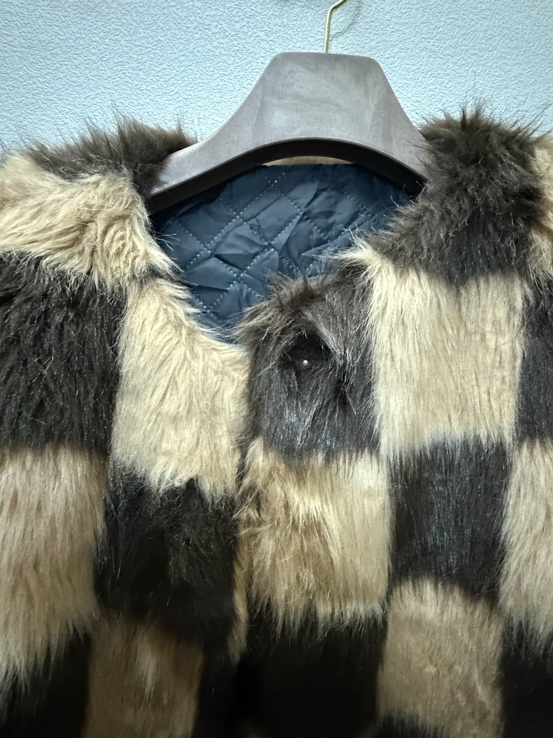 Brown check fur jacket 상품이미지4