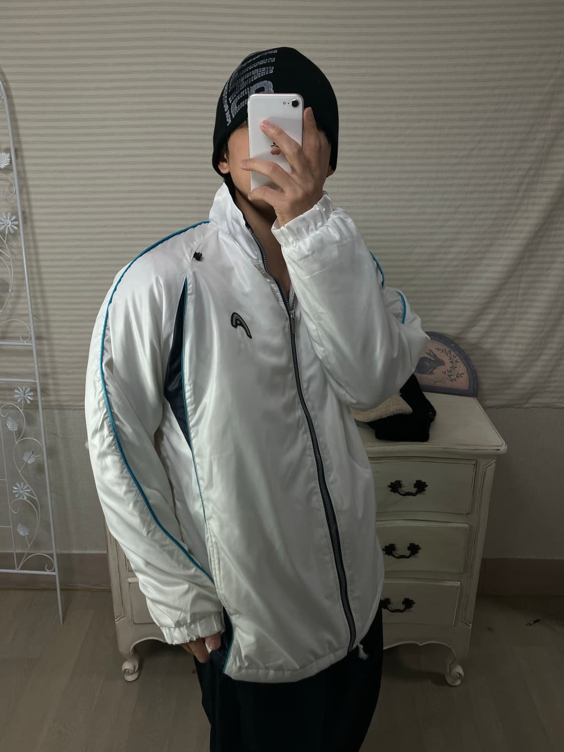 빈티지 화이트 헤드 경량 패딩 점퍼 y2k 스트릿 갸루 펑키 일본빈티지6 상품이미지2