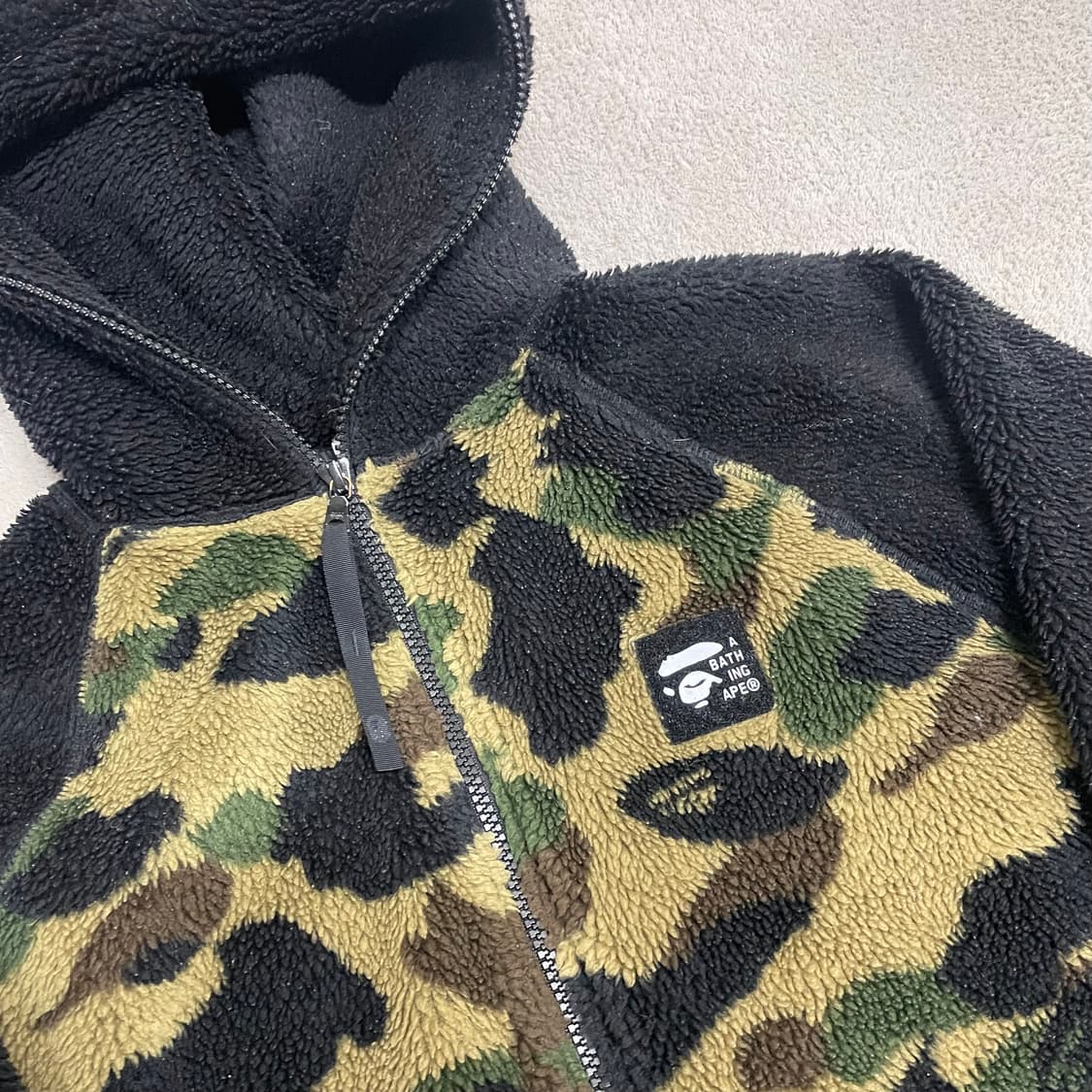 XS) 베이프 녹계 후리스 뽀글이 후드 집업 상품이미지2