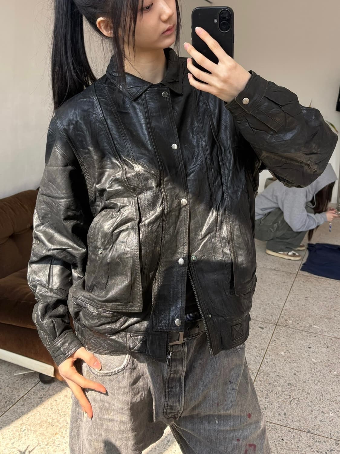 리얼 레더 블루종 자켓 상품이미지1