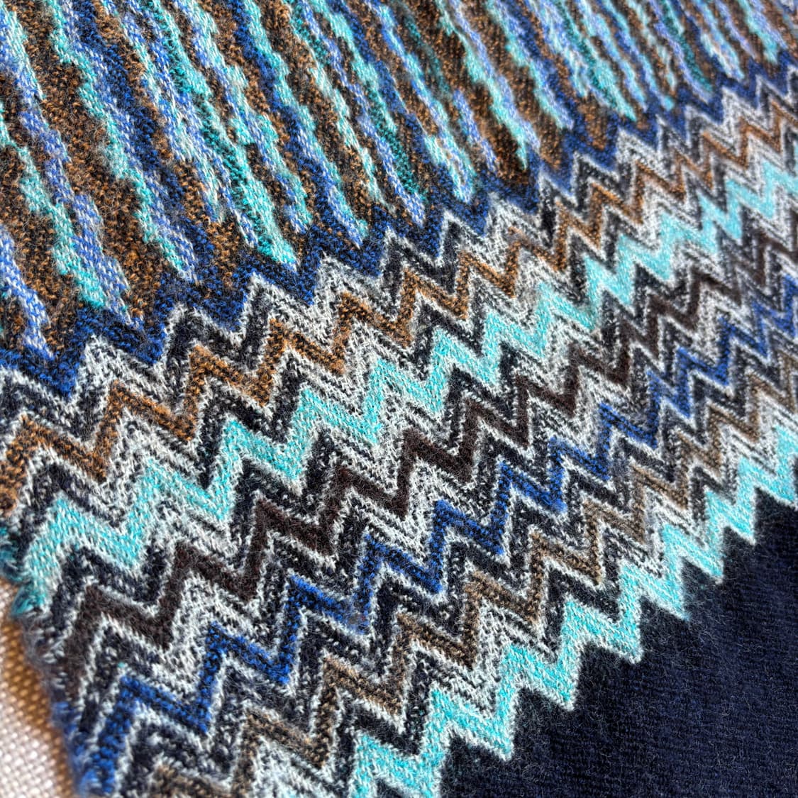 미쏘니(MISSONI) 100% 라나울 빈티지 머플러 블루 패턴 이탈리아 상품이미지8