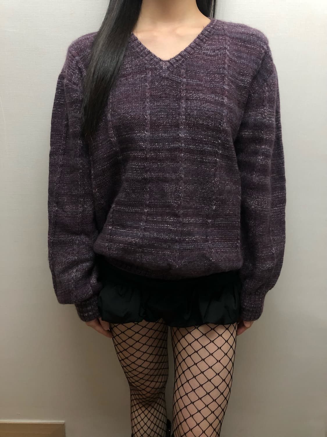 빈티지 퍼플 브이넥 니트 상품이미지3