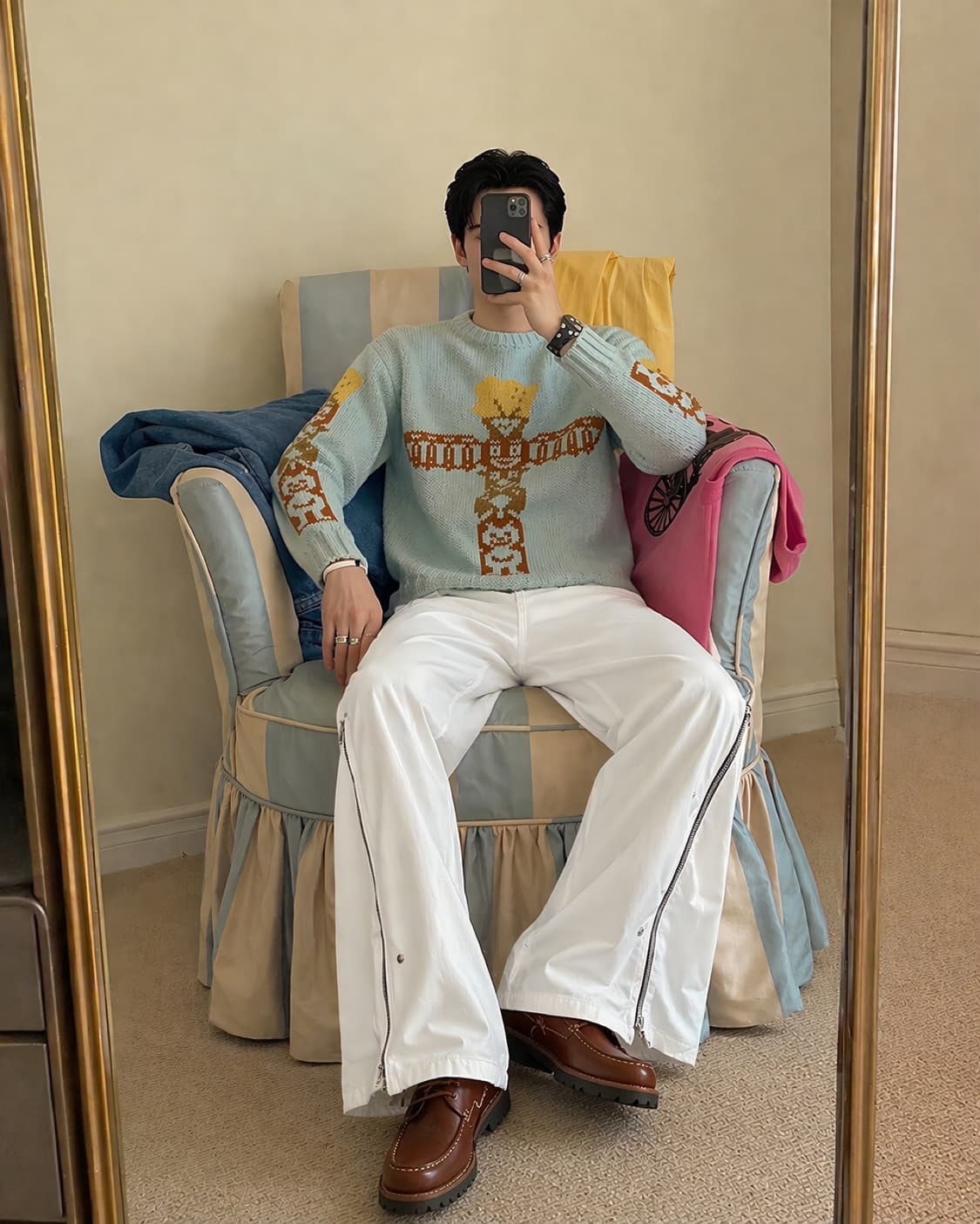 OLDPARK ZIP BAGGY JEANS, WHITE L 상품이미지1