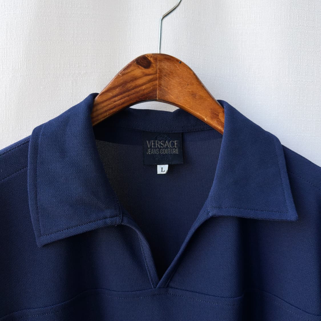 올드 베르사체 진스 쿠튀르 오픈 카라 반팔 티셔츠 네이비 L 상품이미지6