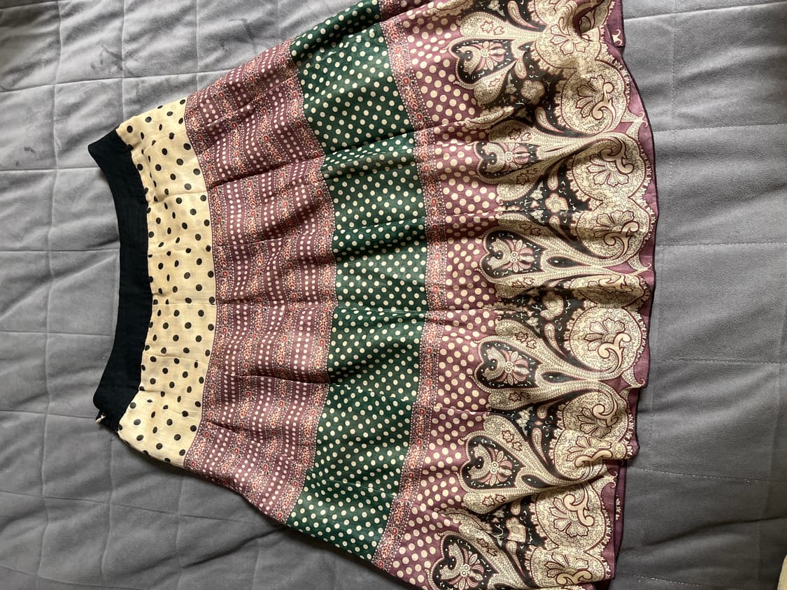 일본 빈티지 히피 에스닉 플레어 미디스커트 땡땡이 도트 치마 상품이미지1