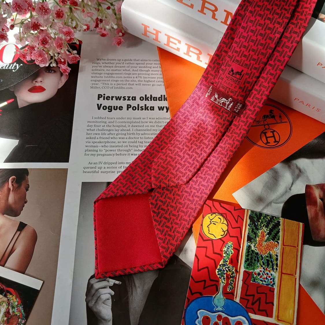 에르메스 실크 레드 H 패턴 넥타이 9.6cm A+~A등급 A19604
 상품이미지5