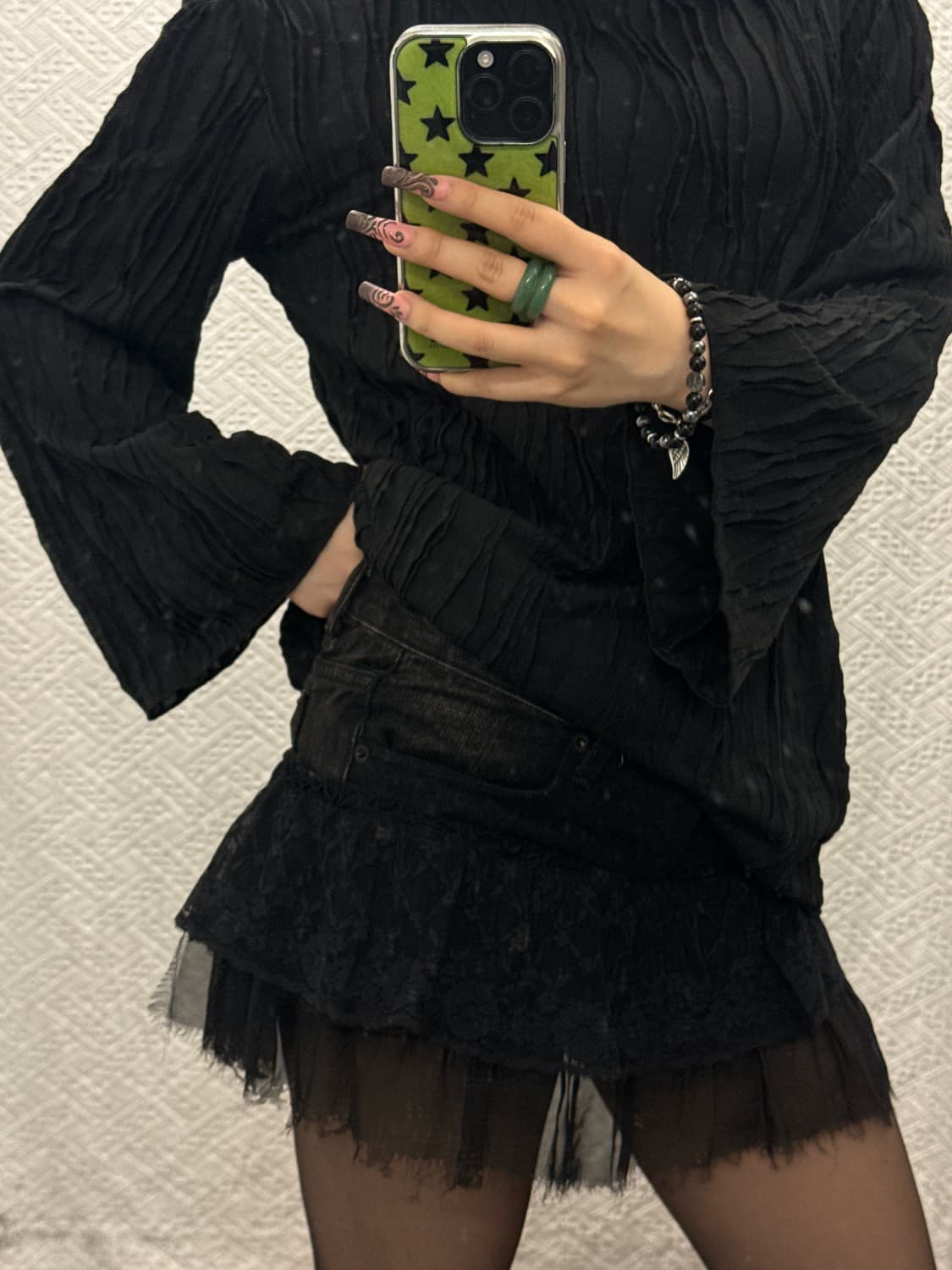 빈티지 다크펑크 고딕 레이스 캉캉 레이어드 데님반바지 K0265 상품이미지2