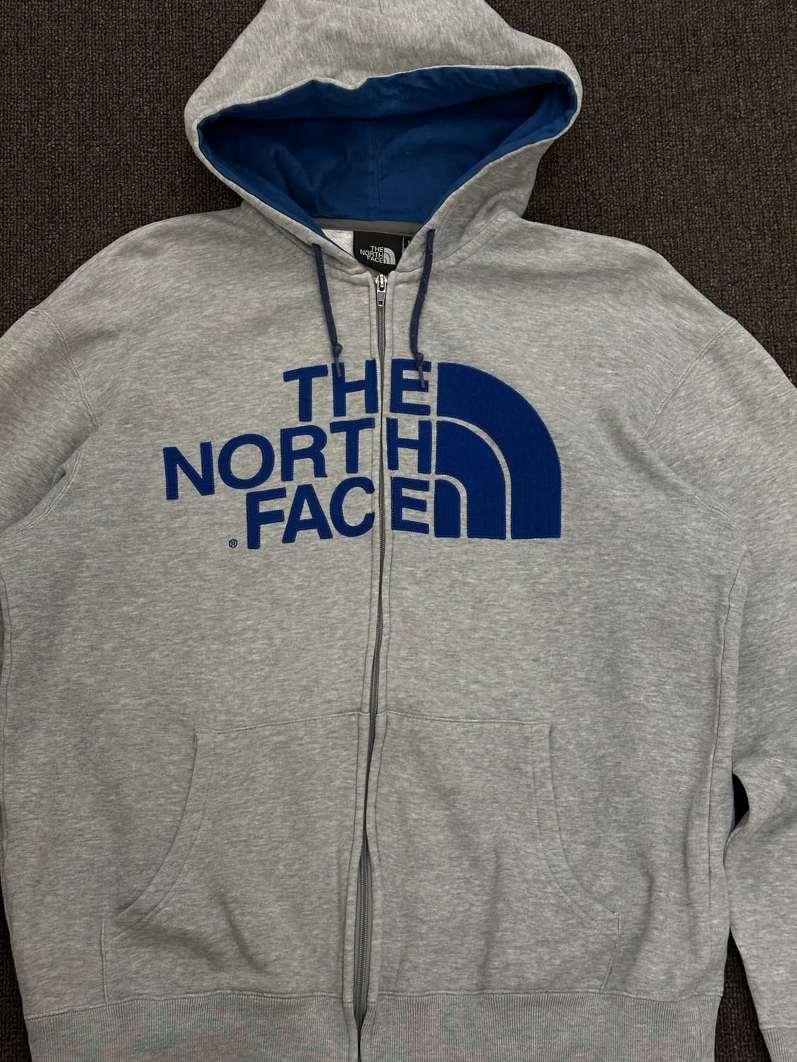 L)노스페이스 빈티지 그레이 블루 빅 로고 기모 후드집업 상품이미지4