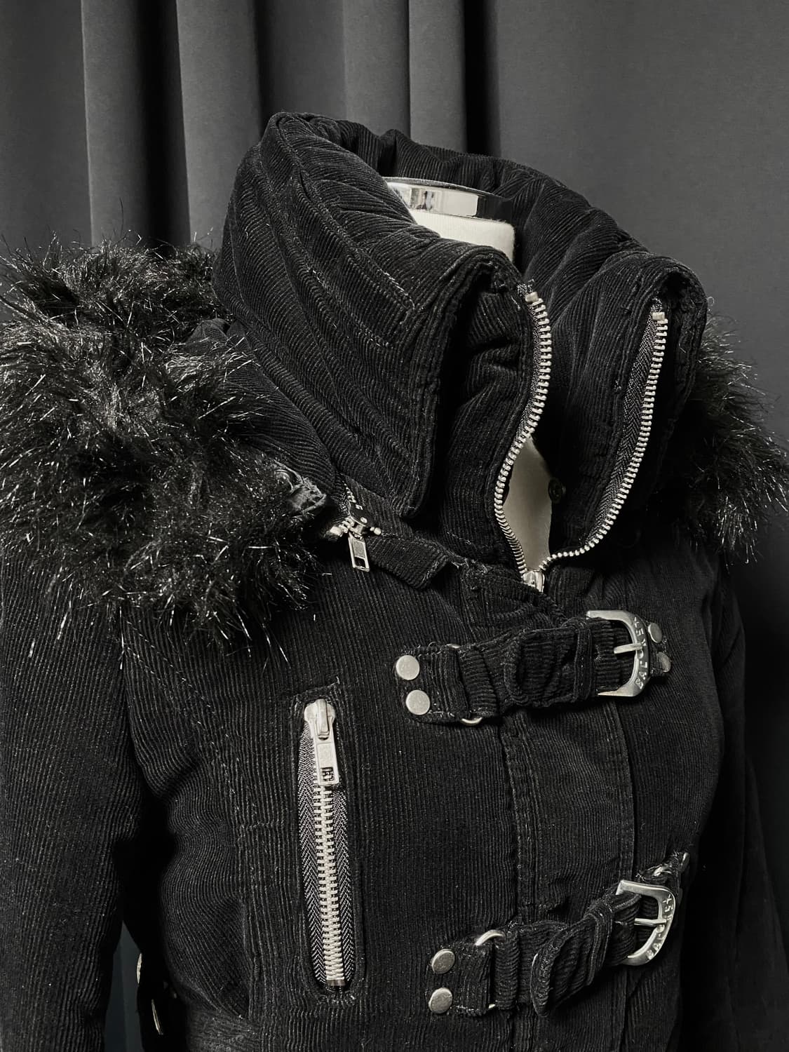 고스 펑크 버클 코듀로이 패딩 후드 자켓 코트 일본빈티지 상품이미지3