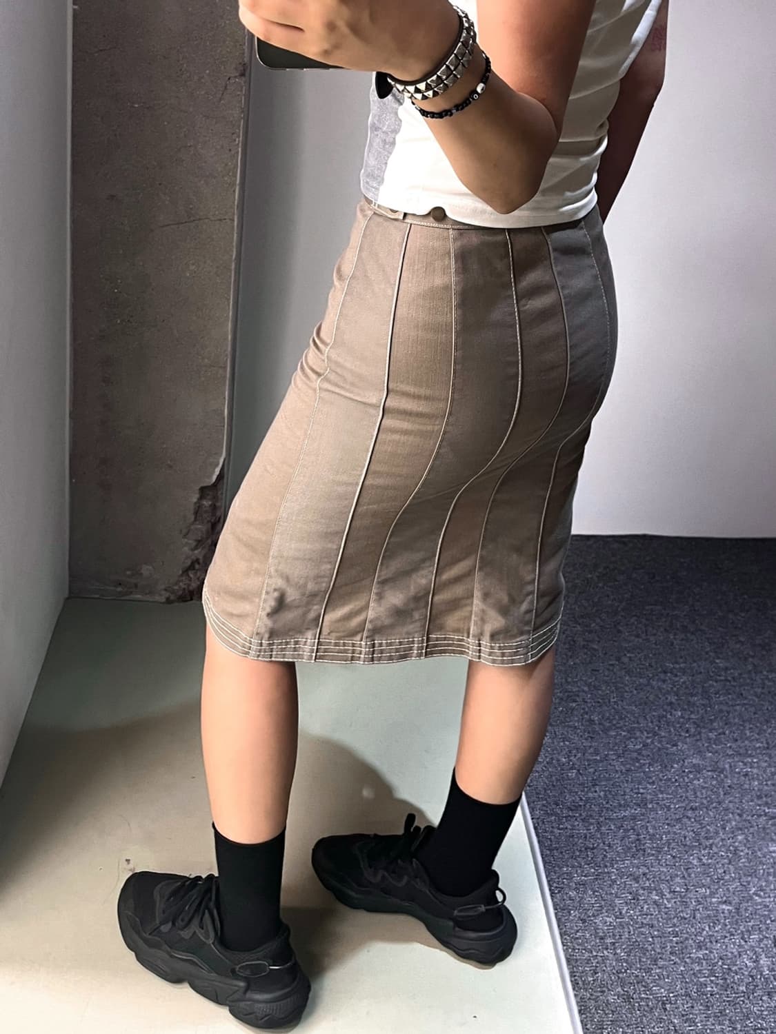 아디다스 투 톤 3S 미디 스커트 상품이미지2