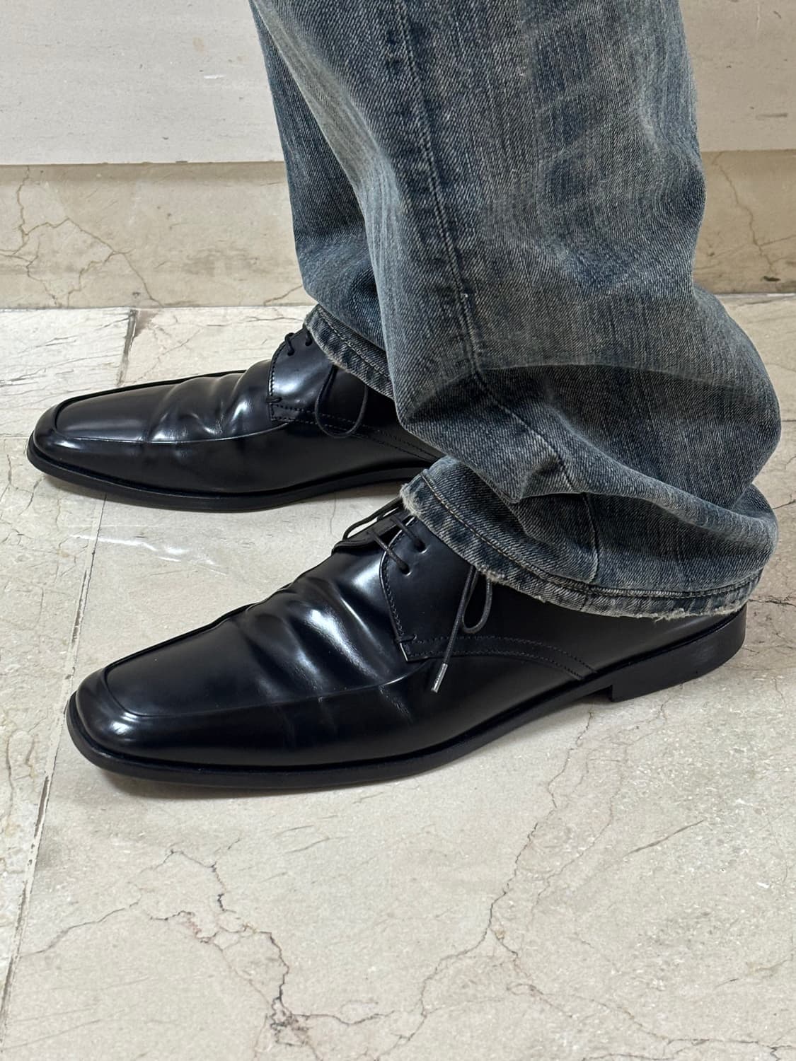 빈티지 프라다 브러쉬드 플랫 스퀘어토 더비슈즈 8.5 상품이미지1