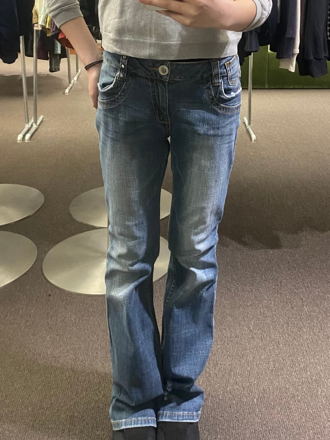 OS)Japanese vintage 여성 스터드 디테일 데님팬츠 상품이미지2