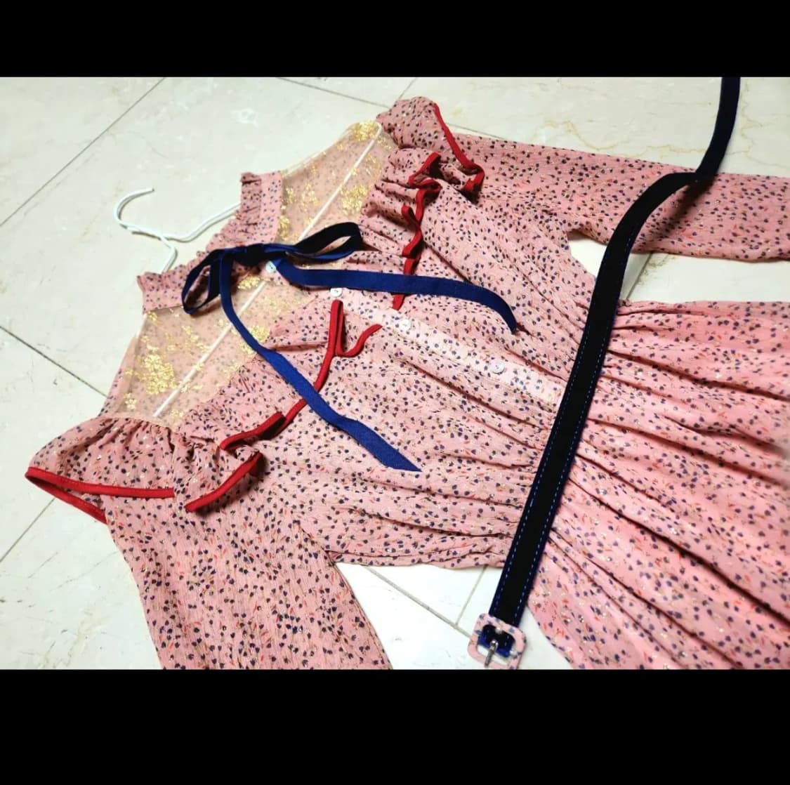 김치앤블루스 링마이버튼 빈티지 핑크 원피스 상품이미지2