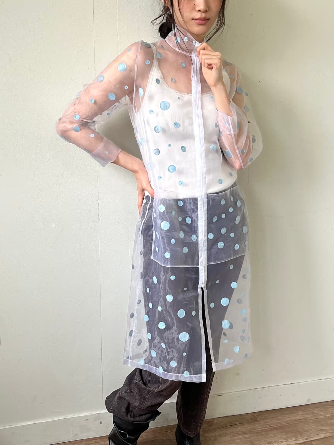 TREND 시스루 도트 롱 자켓 상품이미지6