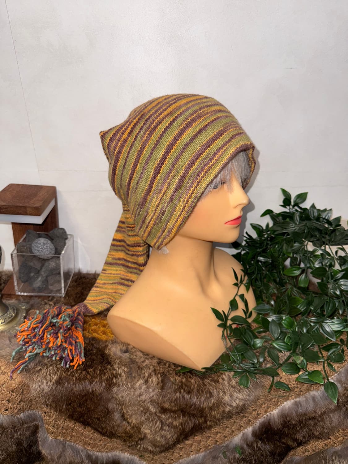 Yellow purple bokashi long tail beanie  상품이미지3