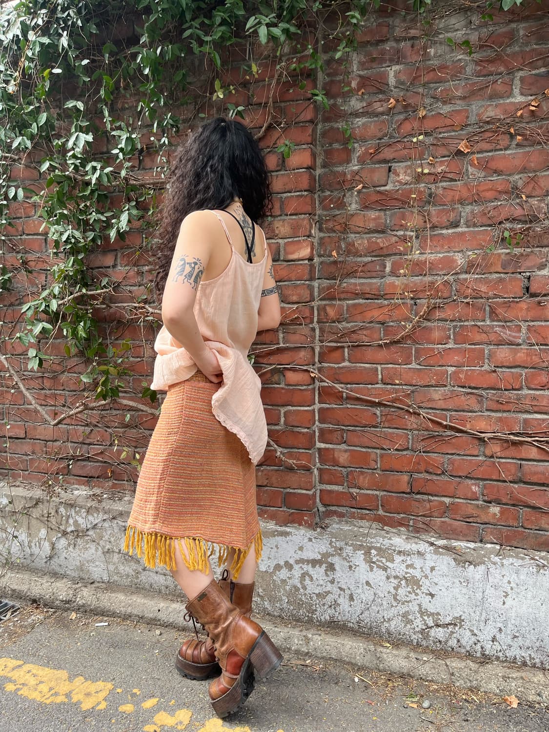 히피 에스닉 테슬 미디 스커트 상품이미지4