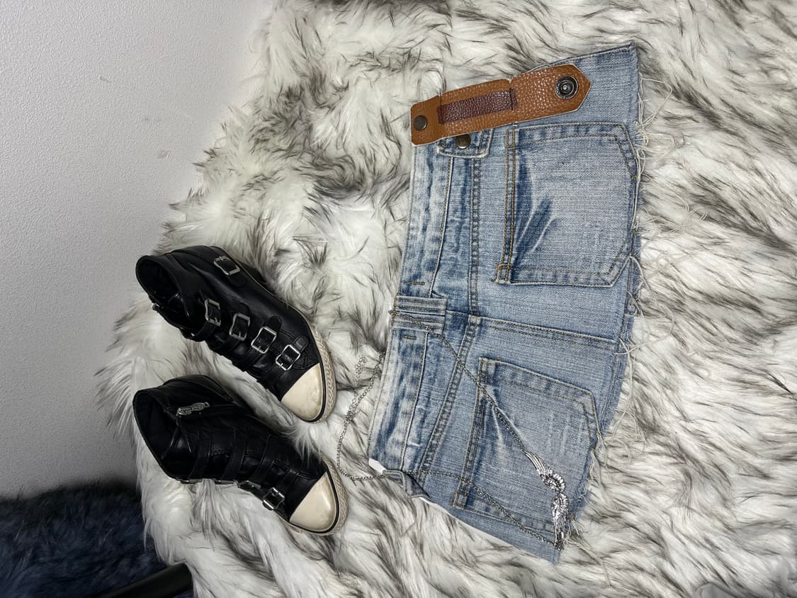 Y2K 로우라이즈 가죽 데님 스커트 상품이미지3