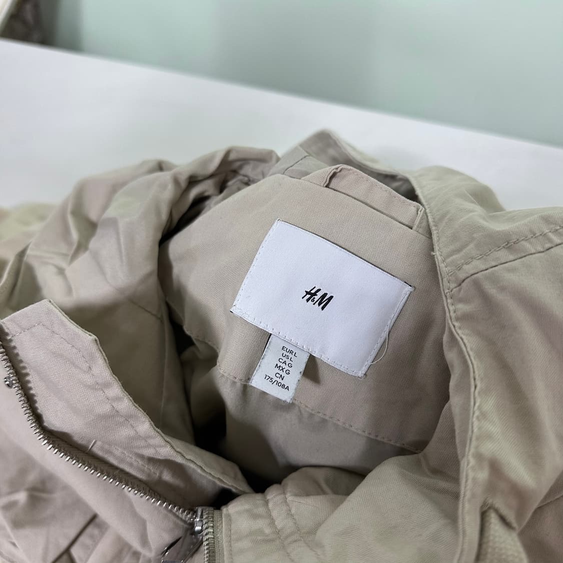 L-XL 흐앤므 H&M 오버핏 라이트베이지 밑단스트링 코튼 야상자켓 상품이미지5