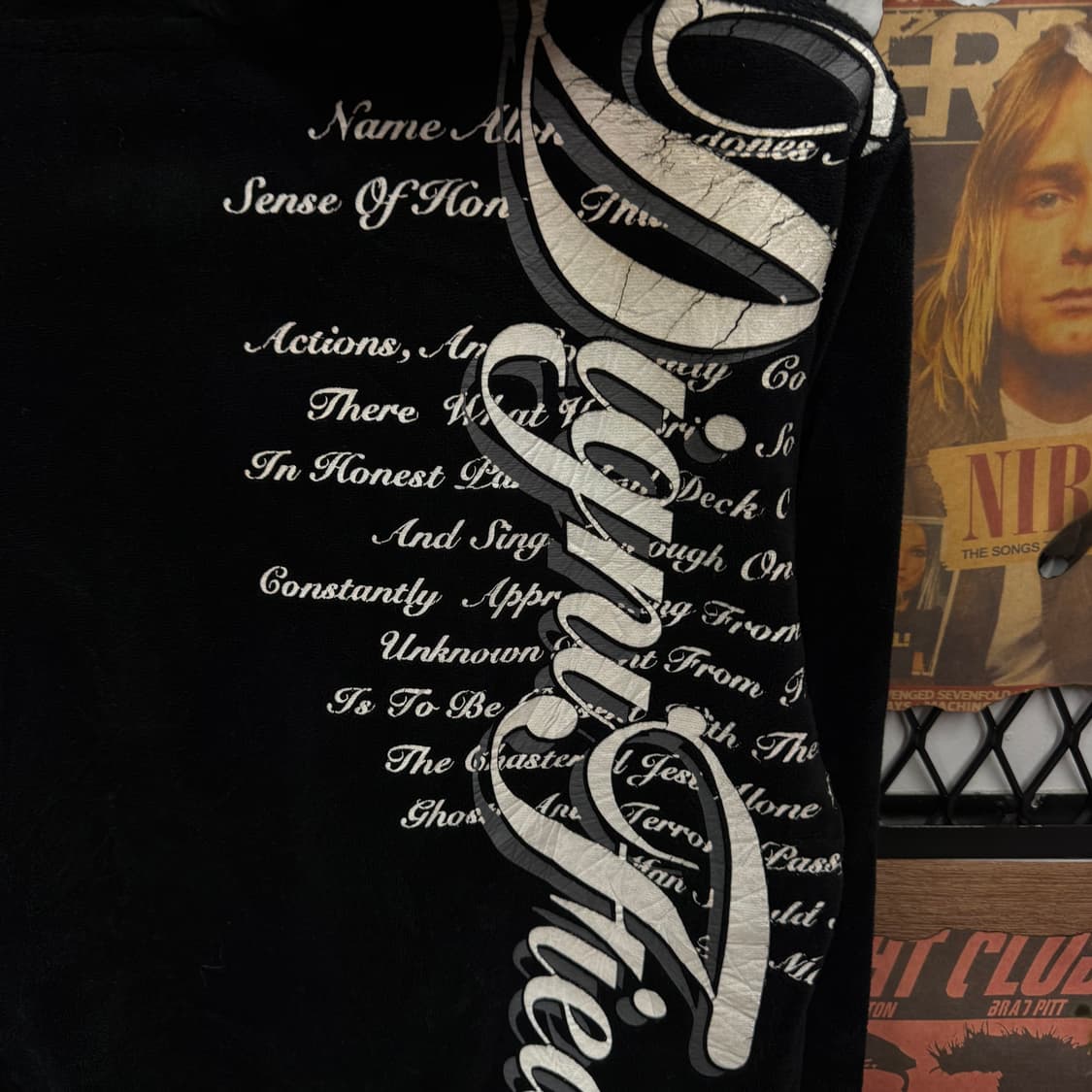 00s 보미에르 벨로아 레터링 Y2K 후드 집업 블랙 화이트 상품이미지7