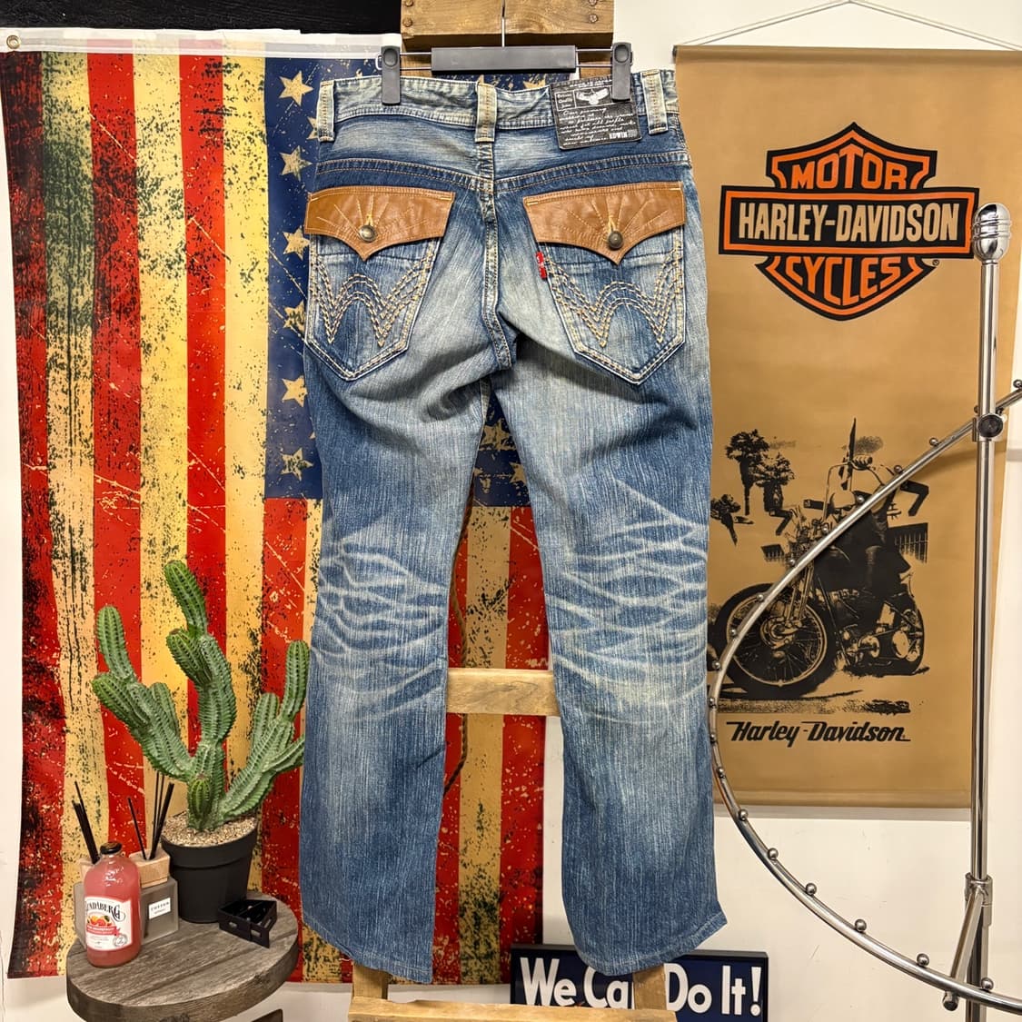 90s 에드윈 XV 네이티브 웨스턴 빈티지 워싱 세미부츠컷 데님팬츠N83 상품이미지2